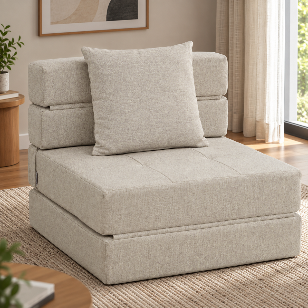 Elyne | Canapé Convertible 1 Place en Tissu Gris Clair Maison Rêves Maison Rêves