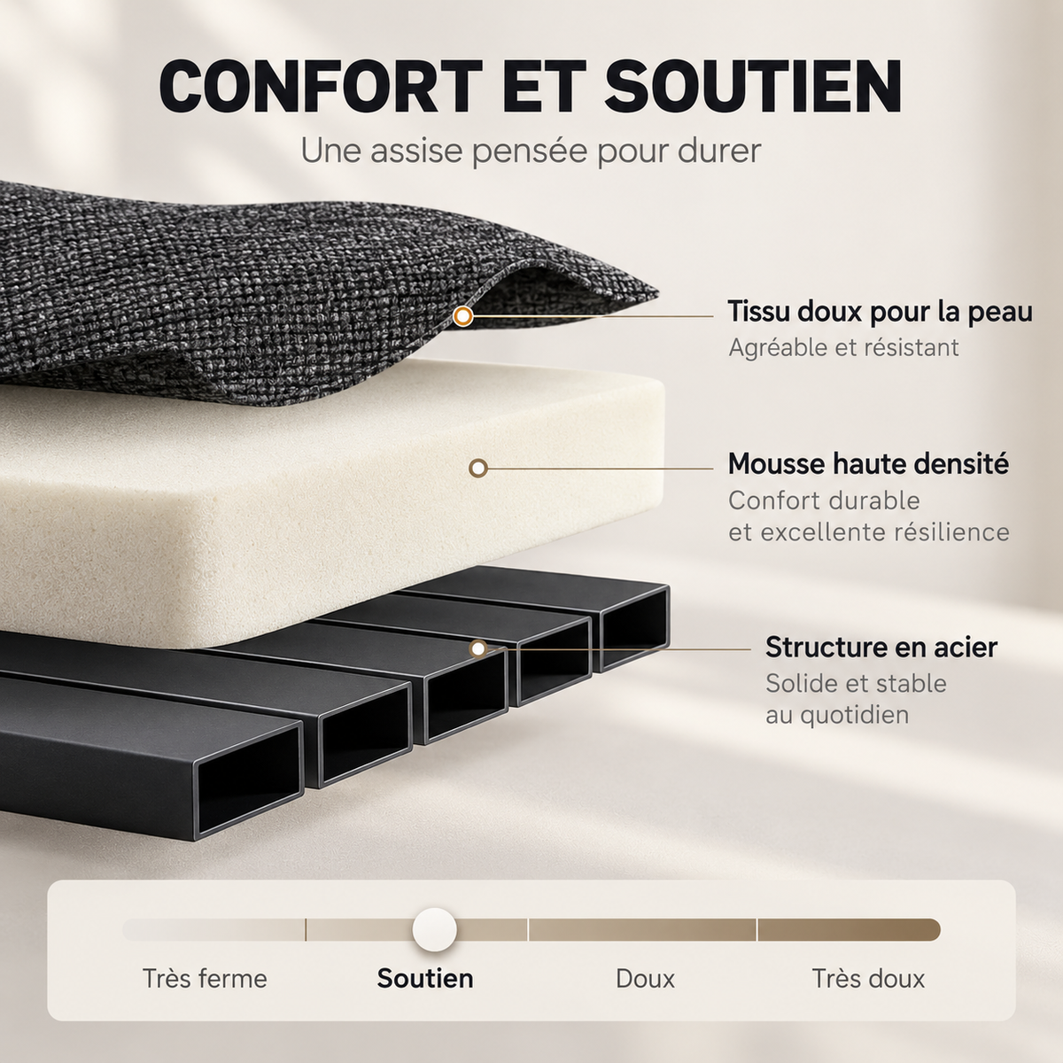 Kessia | Canapé Convertible 2 Places en Chenille Gris Foncé Maison Rêves Maison Rêves