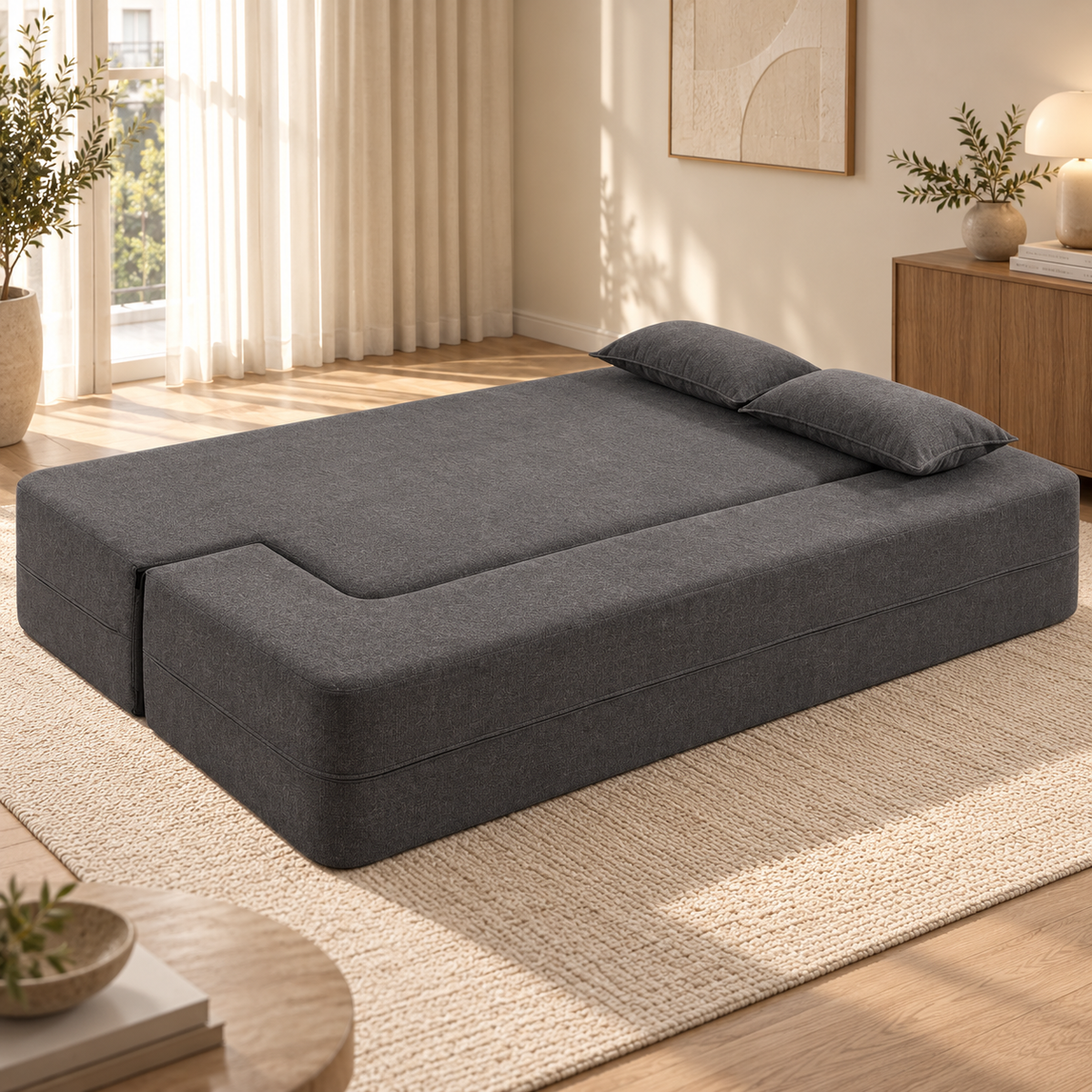 Vaneska | Canapé Convertible 2 Places en Chenille Gris Maison Rêves Maison Rêves