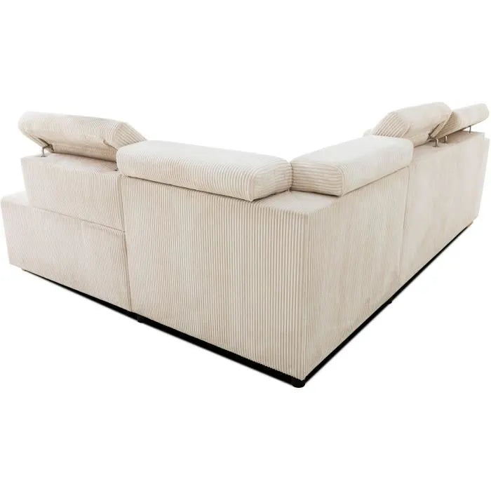 Kélina | Canapé d'Angle Convertible Réversible 4/5 Places en Velours Côtelé Beige Maison Rêves Maison Rêves