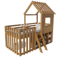 Lit cabane 90x200 en bois – Maison avec barrière et rangements ouverts