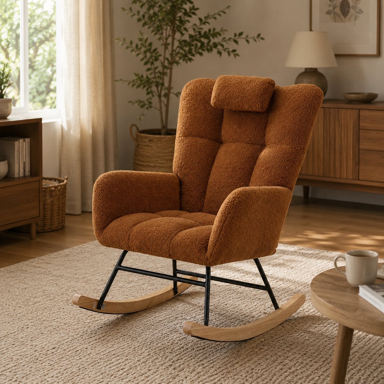 Rocking Chair Teddy à Dossier Haut avec Appuie-Tête Ajustable Maison Rêves   Maison Rêves