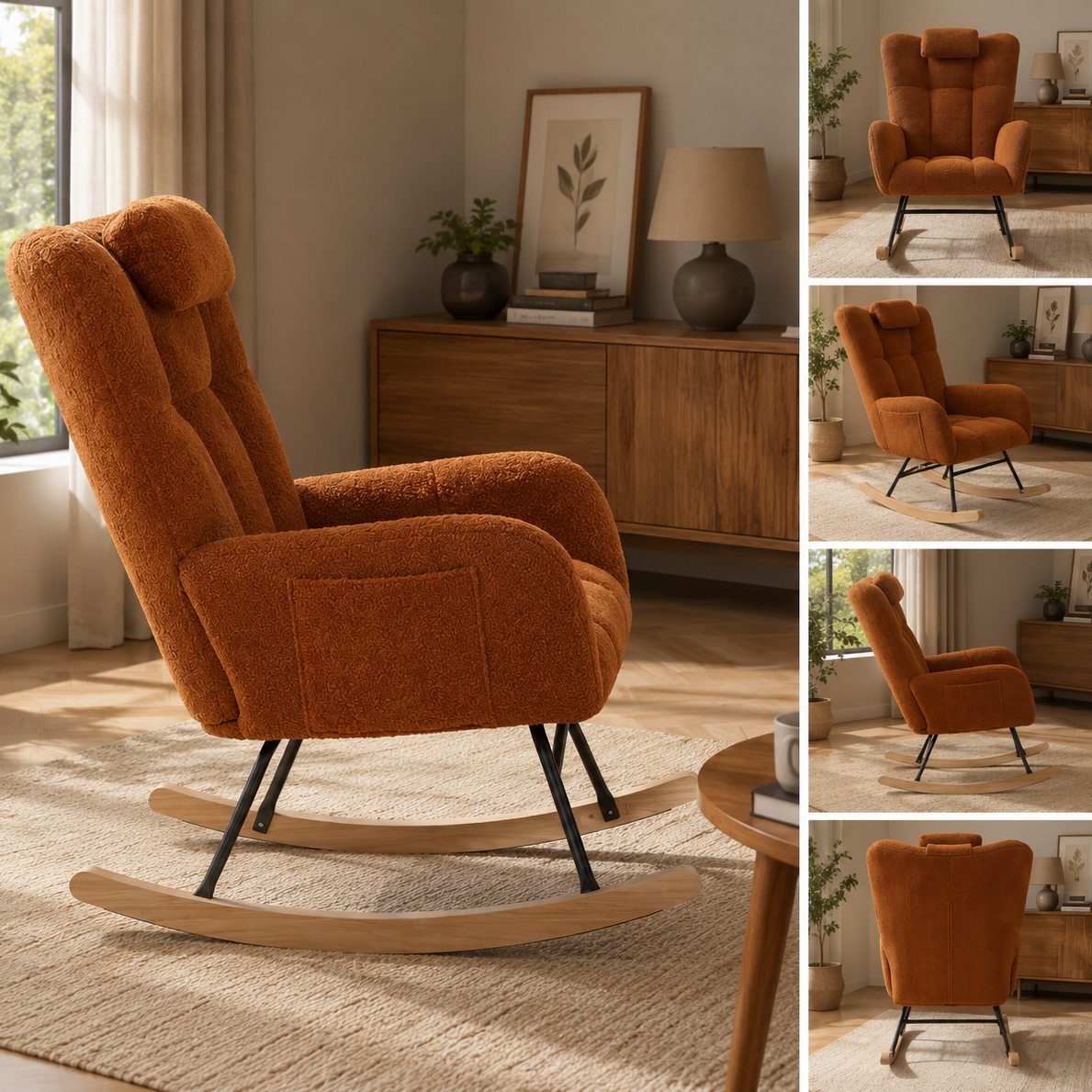 Rocking Chair Teddy à Dossier Haut avec Appuie-Tête Ajustable Maison Rêves   Maison Rêves