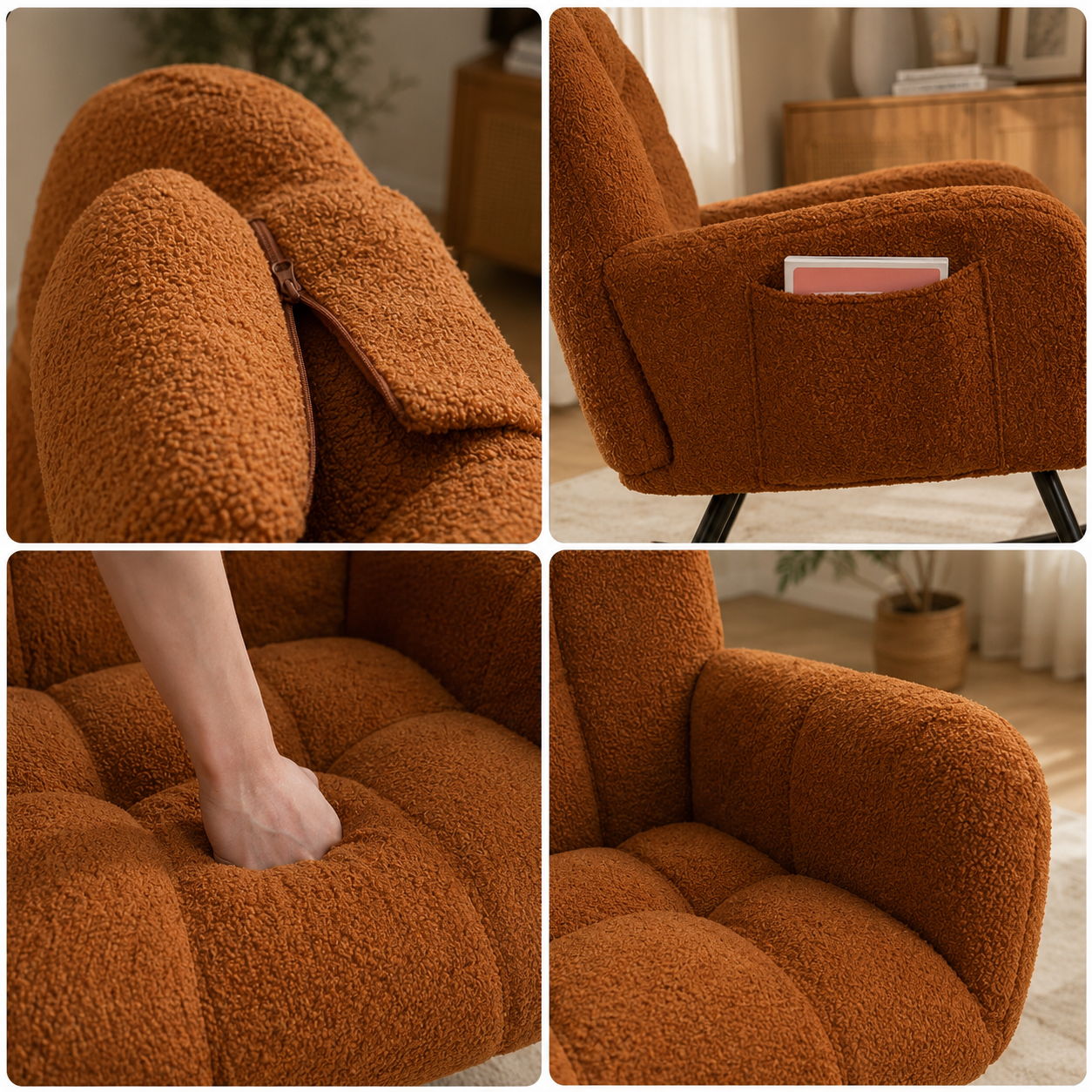 Rocking Chair Teddy à Dossier Haut avec Appuie-Tête Ajustable Maison Rêves   Maison Rêves