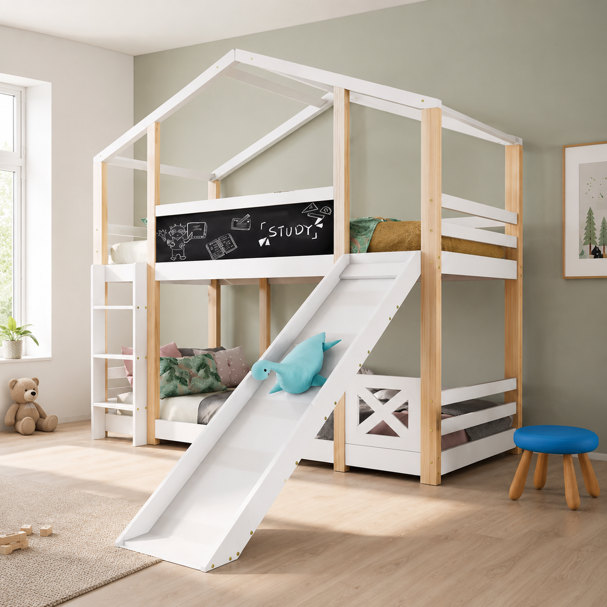 Lit Superposé Enfant avec Toboggan et Tableau Maison Rêves   Maison Rêves