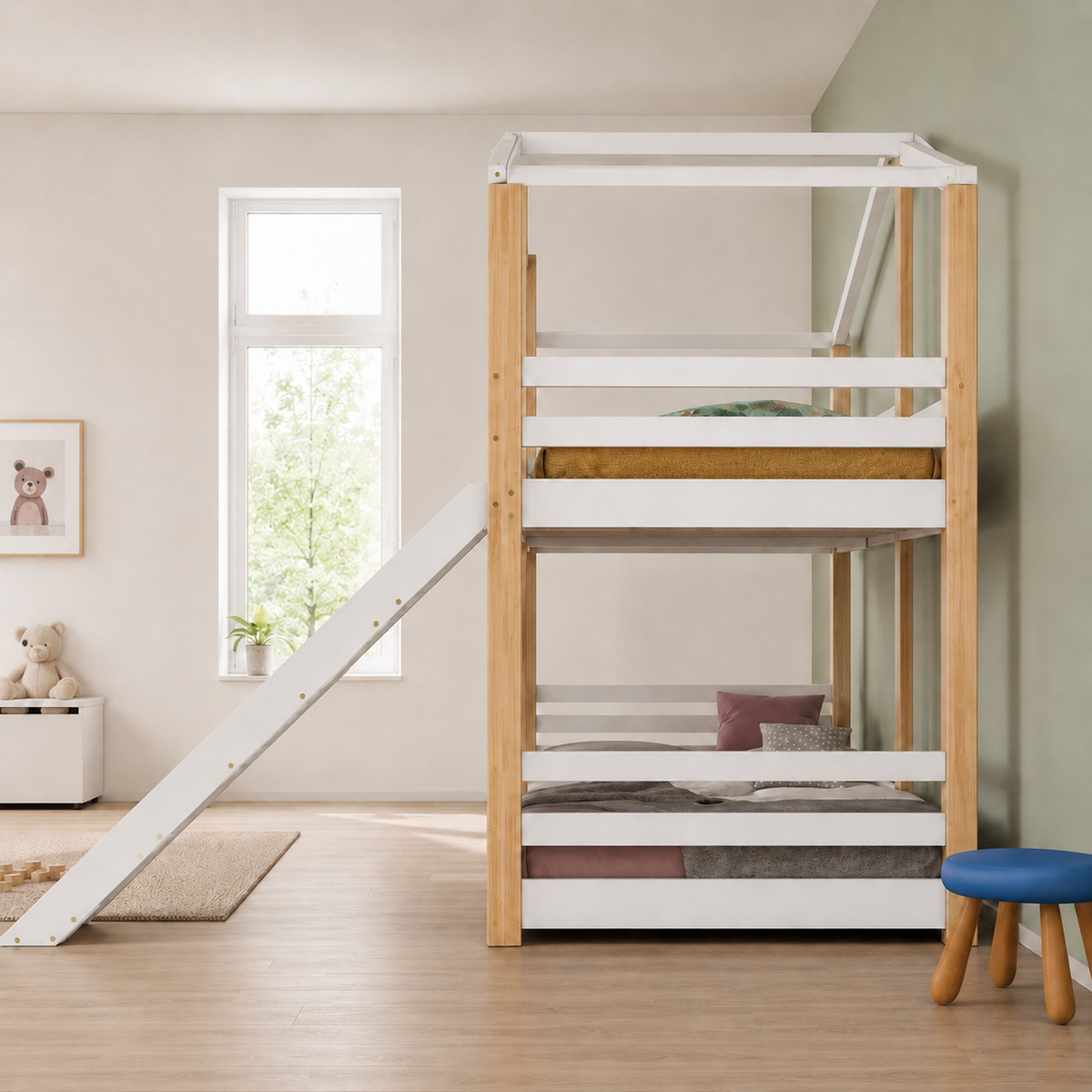Lit Superposé Enfant avec Toboggan et Tableau Maison Rêves   Maison Rêves