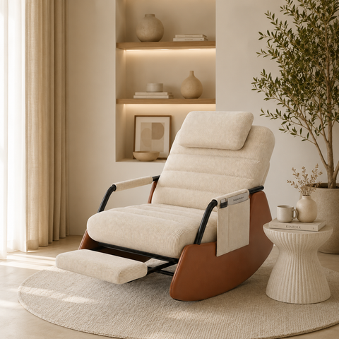 Rocking Chair Réglable en Velours Côtelé avec Repose-Pieds Intégré
