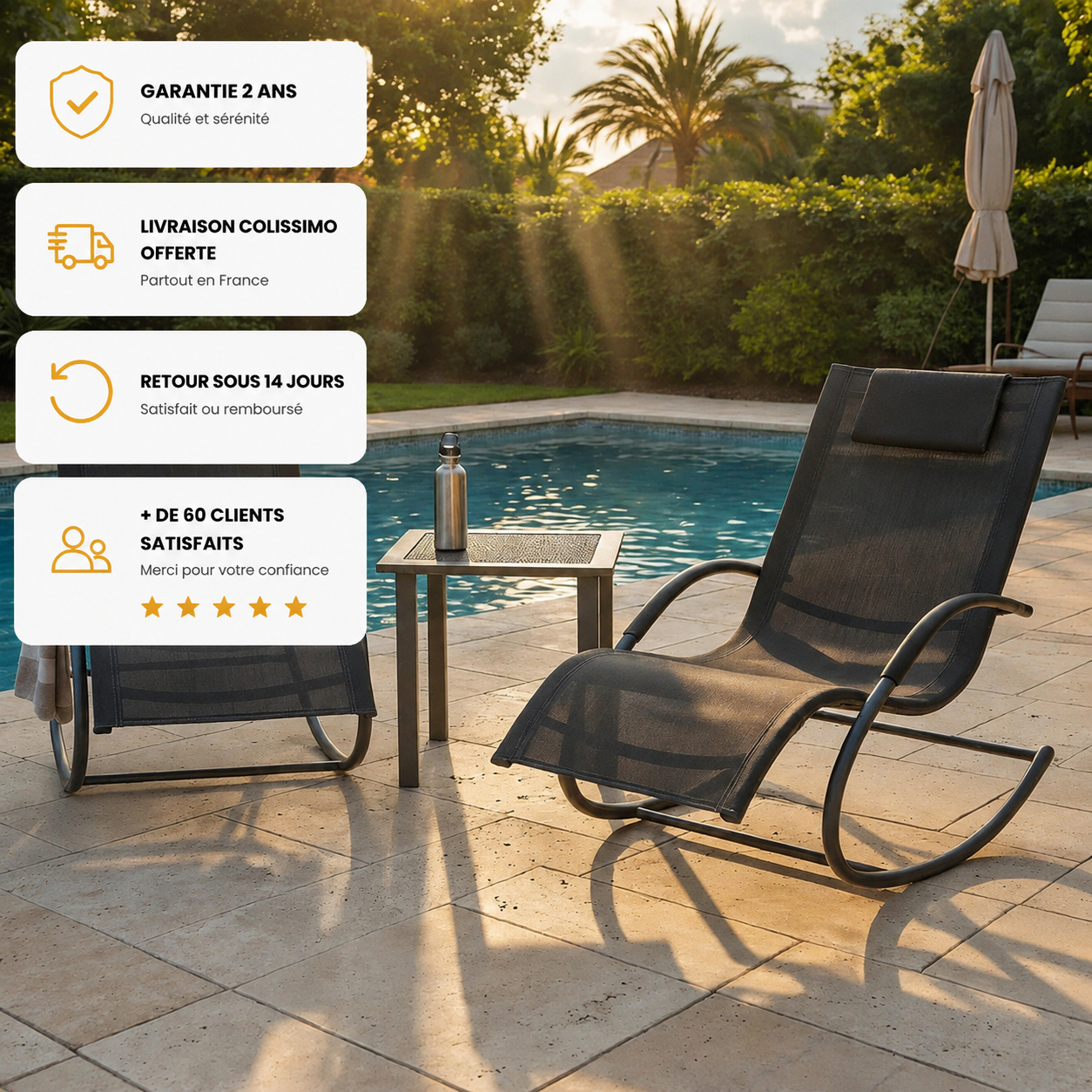 Ensemble 2 Chaises Longues à Bascule avec Table d'Appoint Maison Rêves   Maison Rêves