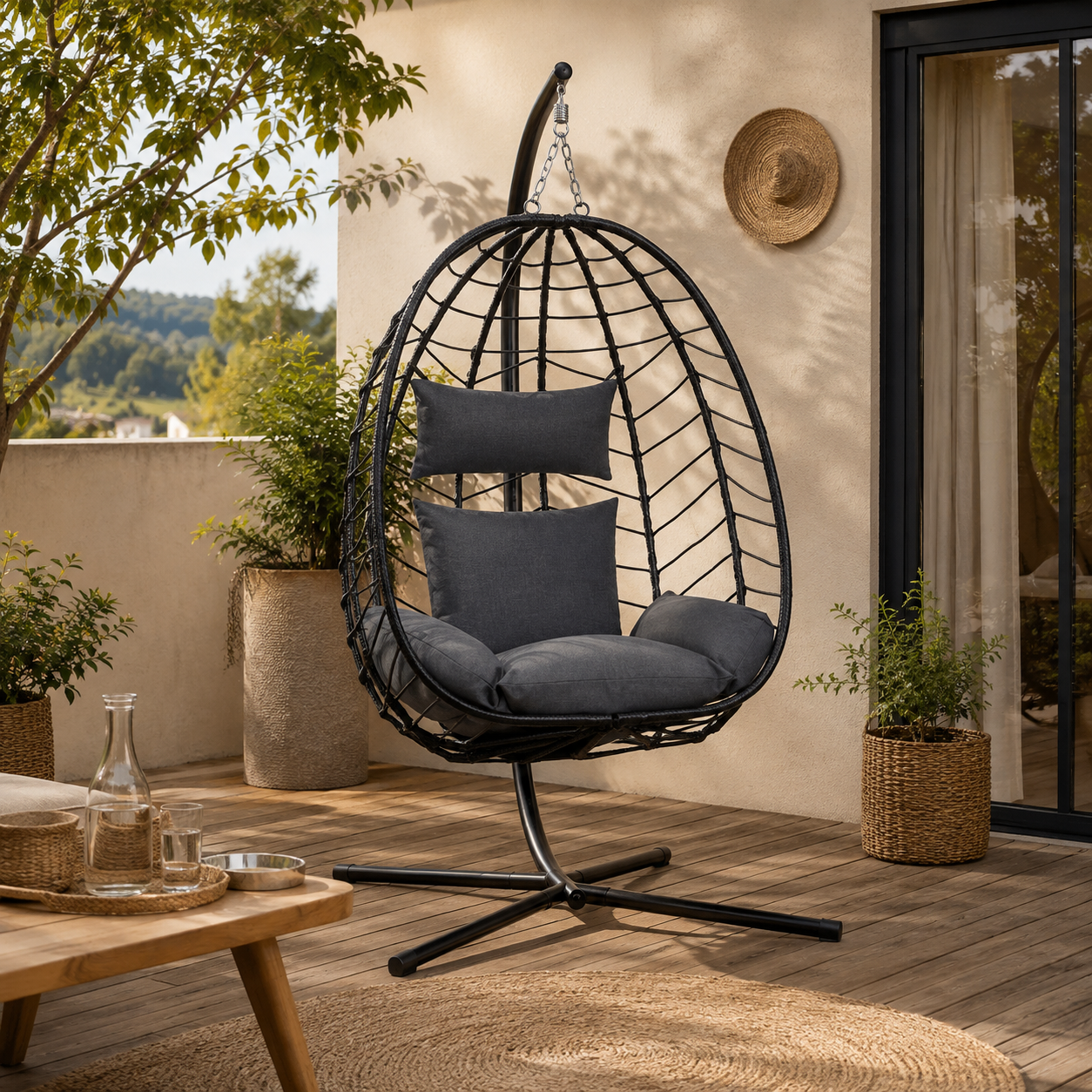 NORDA | Chaise Suspendue Œuf Bohème Anthracite Maison Rêves   Maison Rêves