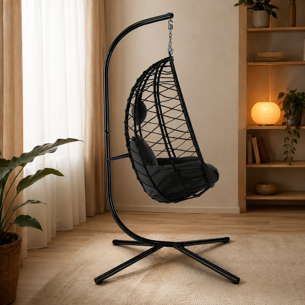 NORDA | Chaise Suspendue Œuf Bohème Anthracite Maison Rêves   Maison Rêves