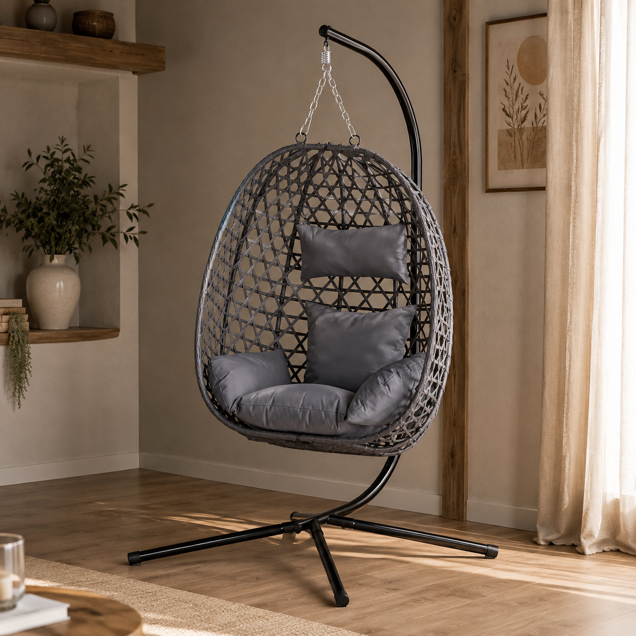 BALORA | Fauteuil Suspendu Œuf Rotin Ergonomique Anthracite Maison Rêves   Maison Rêves