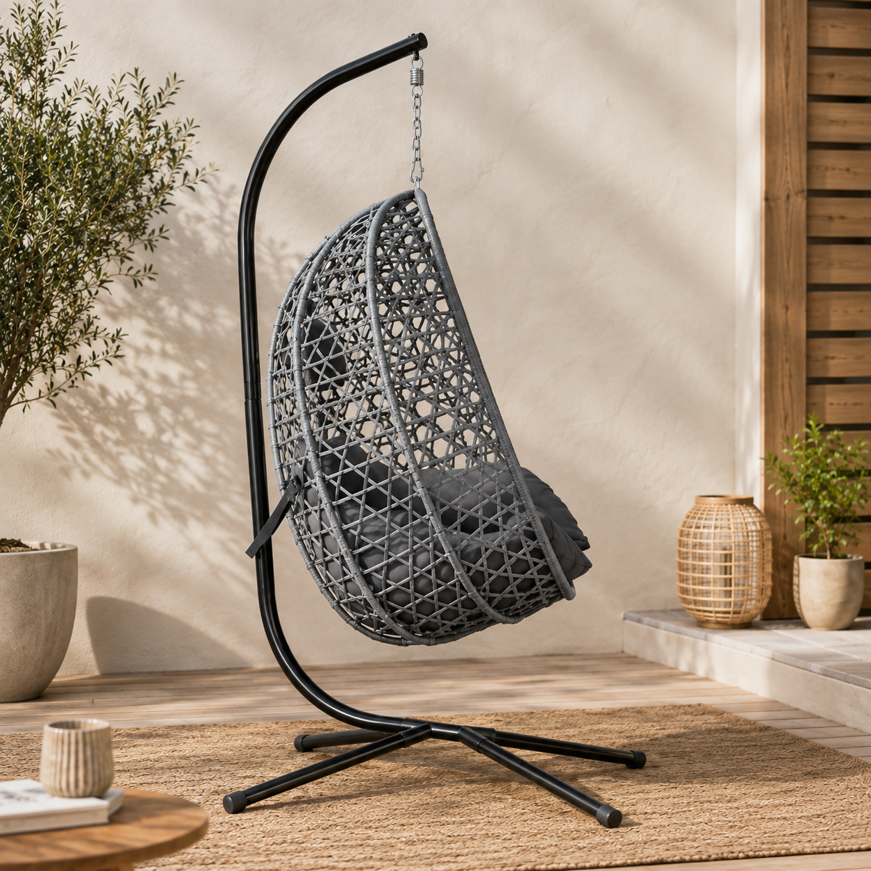 BALORA | Fauteuil Suspendu Œuf Rotin Ergonomique Anthracite Maison Rêves   Maison Rêves