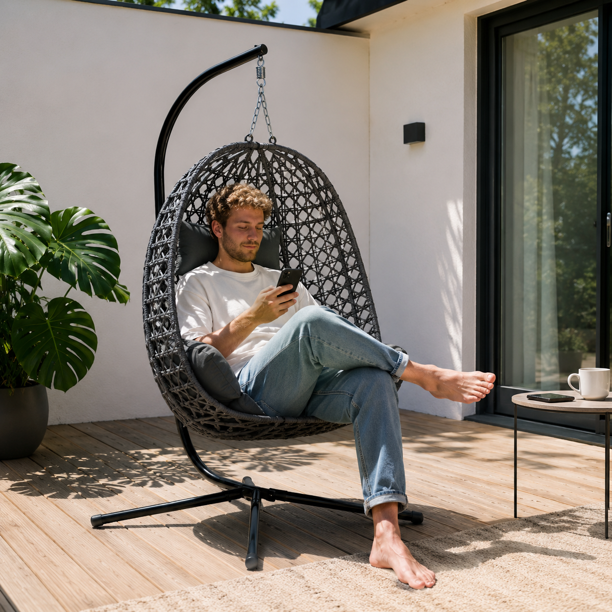 BALORA | Fauteuil Suspendu Œuf Rotin Ergonomique Anthracite Maison Rêves   Maison Rêves