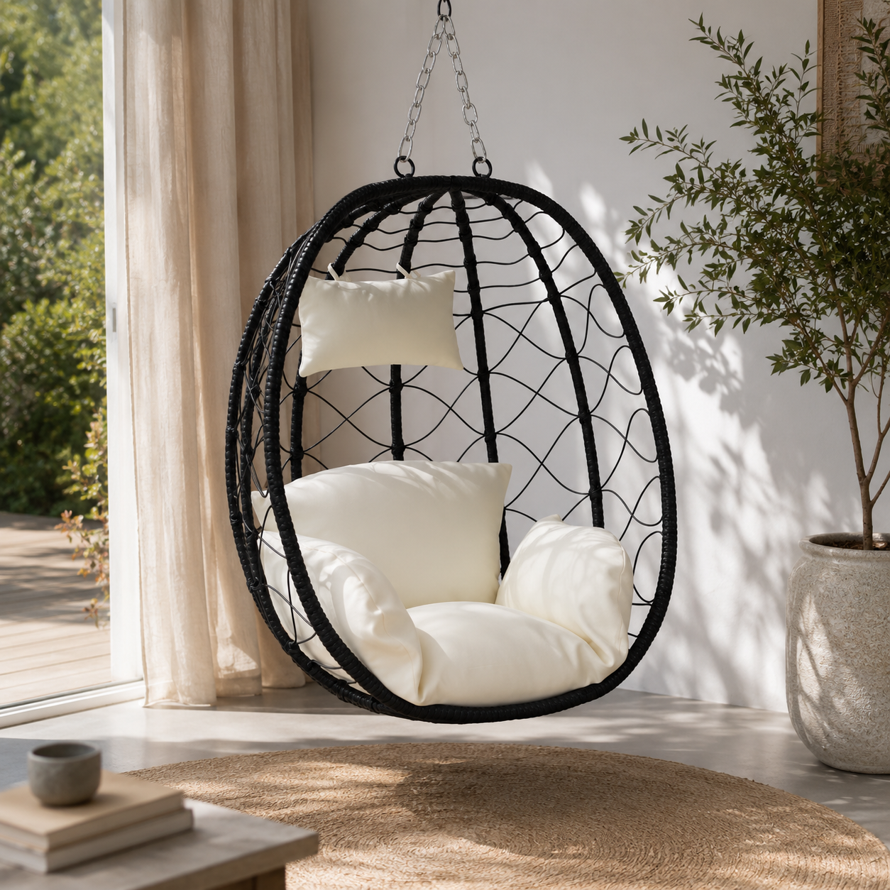 ORVANE | Fauteuil Suspendu Œuf Polyrotin Pliable Maison Rêves   Maison Rêves