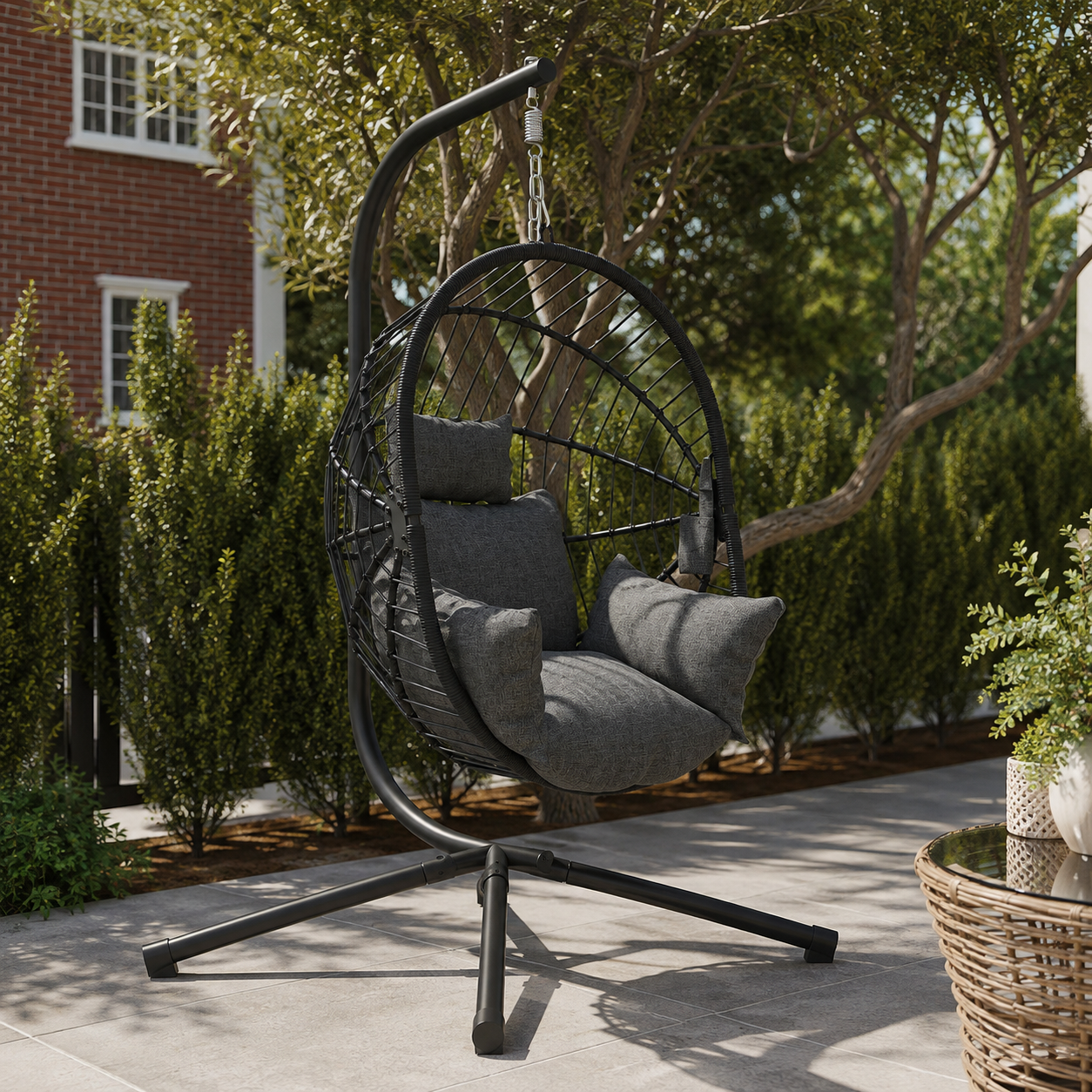 KELWYN | Fauteuil Suspendu Œuf Panier Corde Gris Maison Rêves   Maison Rêves