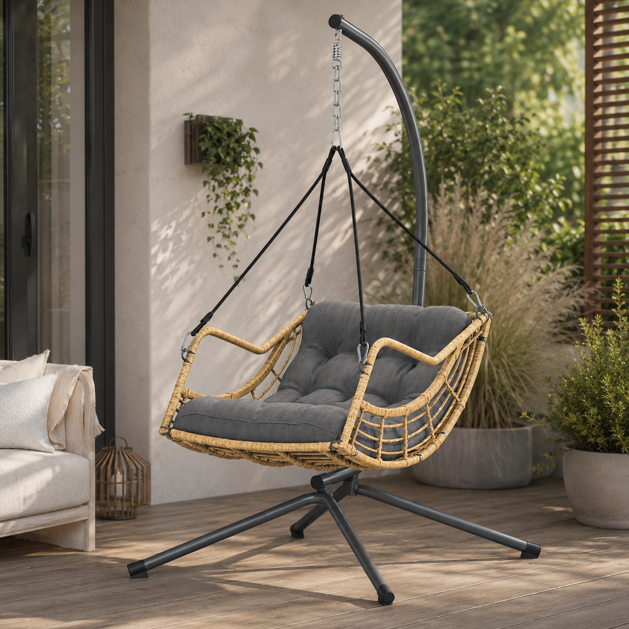 BREYONE | Fauteuil Suspendu Résine Tressée Hauteur Réglable Maison Rêves   Maison Rêves