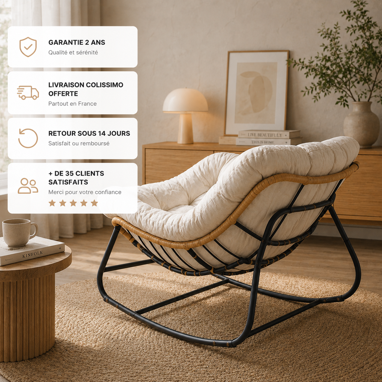 Rocking Chair XXL en Rotin avec Coussin Toutes Saisons Maison Rêves Rocking Chair  Maison Rêves