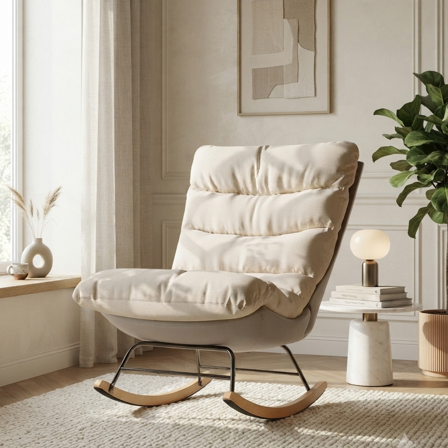 Rocking Chair Cocon Beige avec Assise Ultra Moelleuse Maison Rêves   Maison Rêves