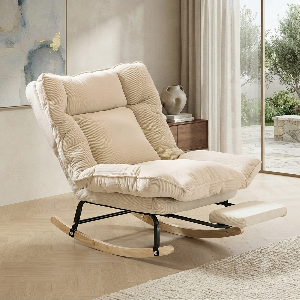 Rocking Chair Inclinable en Velours Côtelé avec Repose-Pieds Intégré Maison Rêves   Maison Rêves