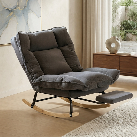 Rocking Chair Inclinable en Velours Côtelé avec Repose-Pieds Intégré