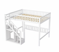 Lit mezzanine 1 ou 2 places 140x200 – Bois blanc avec escalier et rangements