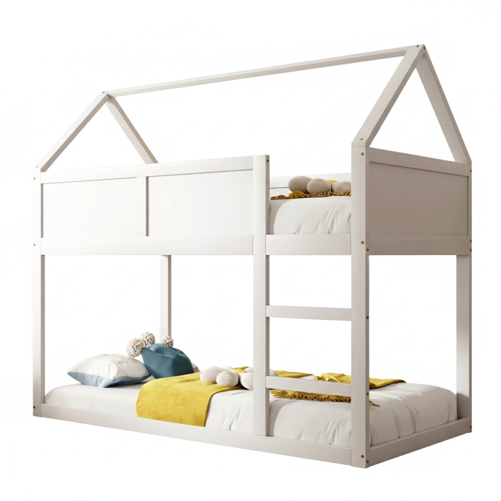 Lit mezzanine 2 lits 90x190 – Structure bois blanche