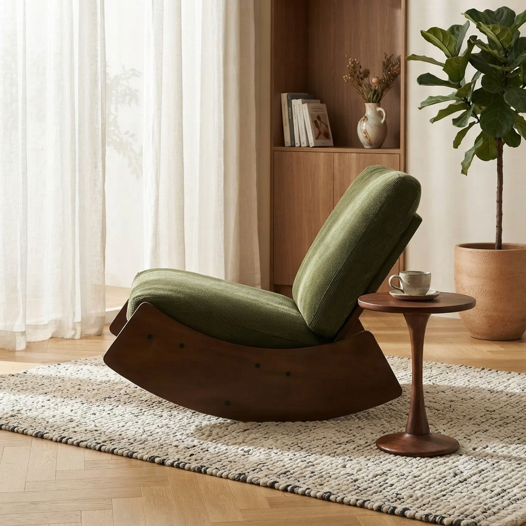 Rocking Chair Rétro en Velours Côtelé avec Structure en Bois Massif Maison Rêves   Maison Rêves