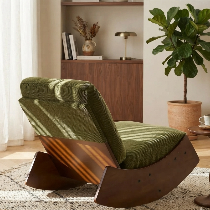 Rocking Chair Rétro en Velours Côtelé avec Structure en Bois Massif Maison Rêves   Maison Rêves
