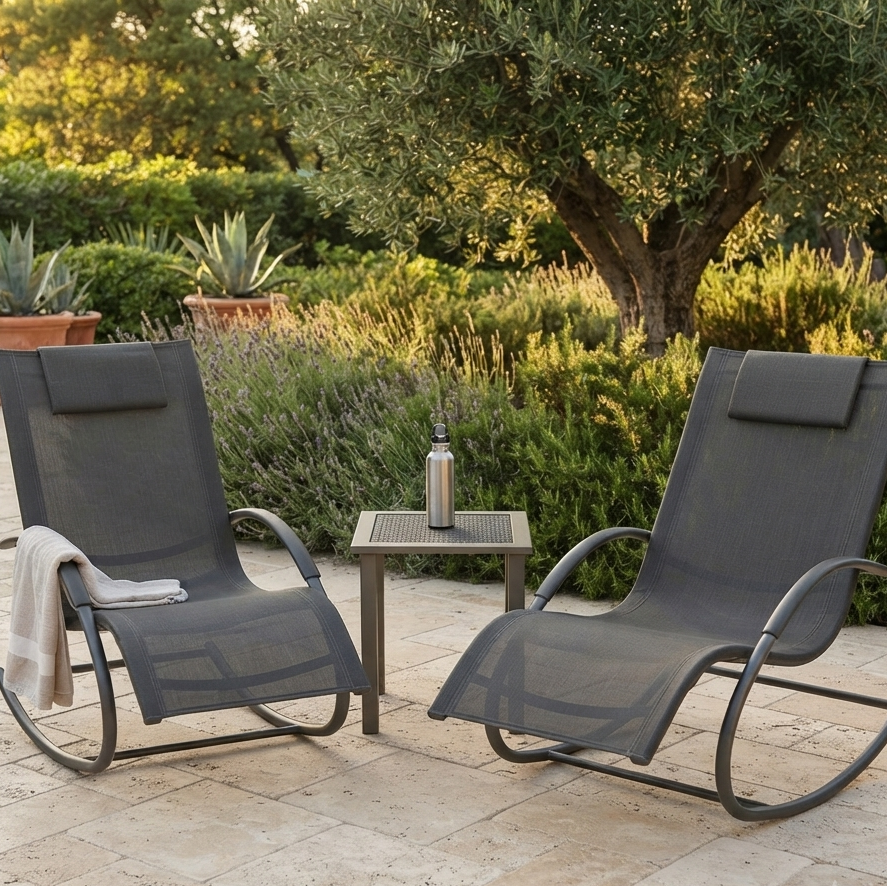 Ensemble 2 Chaises Longues à Bascule avec Table d'Appoint Maison Rêves   Maison Rêves