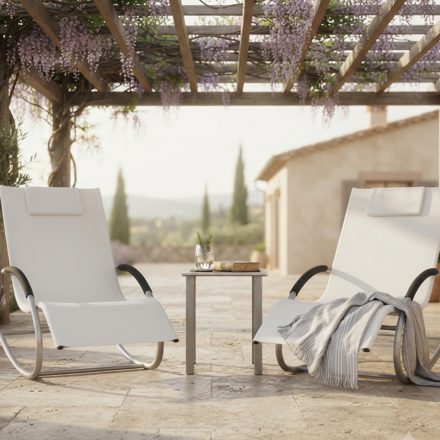 Ensemble 2 Chaises Longues à Bascule avec Table d'Appoint Maison Rêves   Maison Rêves