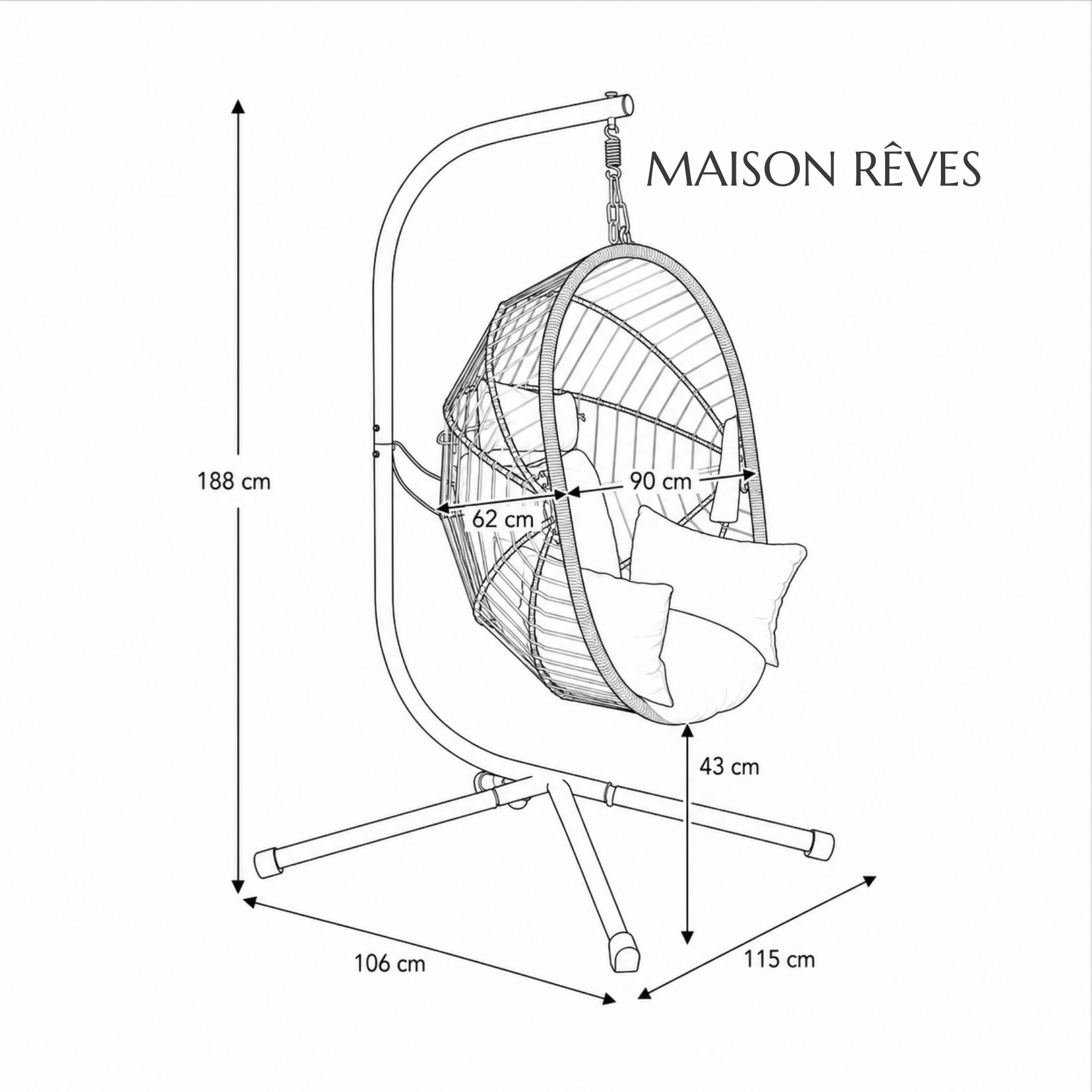 KELWYN | Fauteuil Suspendu Œuf Panier Corde Gris Maison Rêves   Maison Rêves