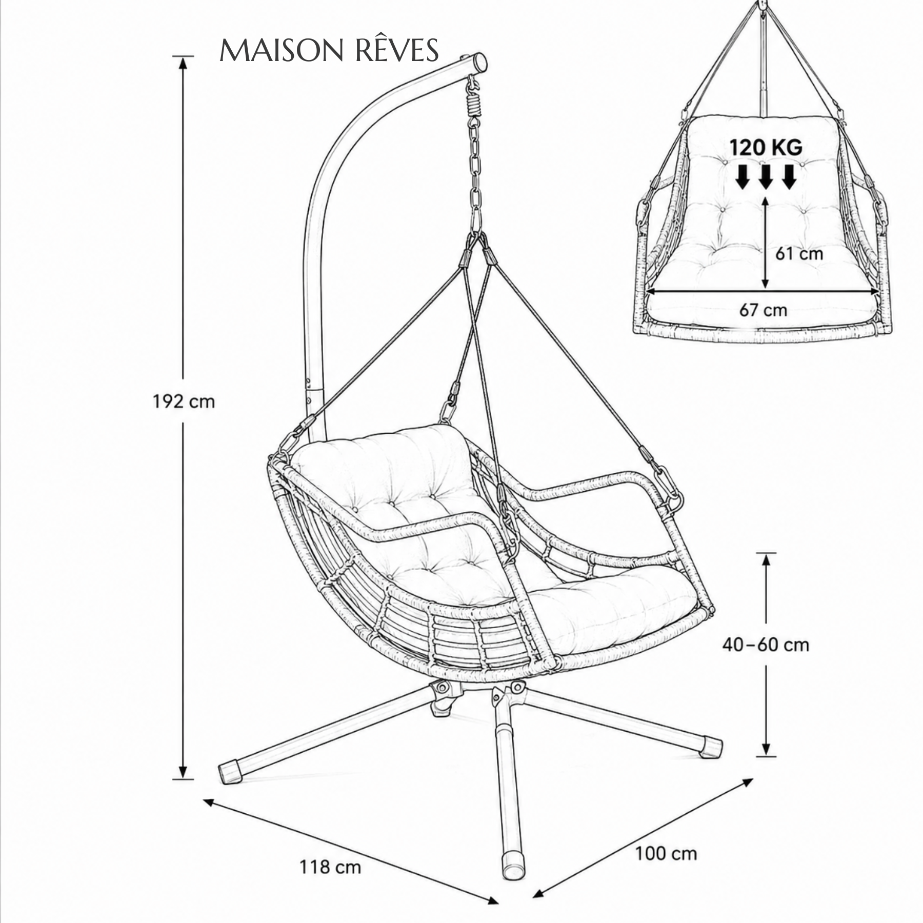 BREYONE | Fauteuil Suspendu Résine Tressée Hauteur Réglable Maison Rêves   Maison Rêves