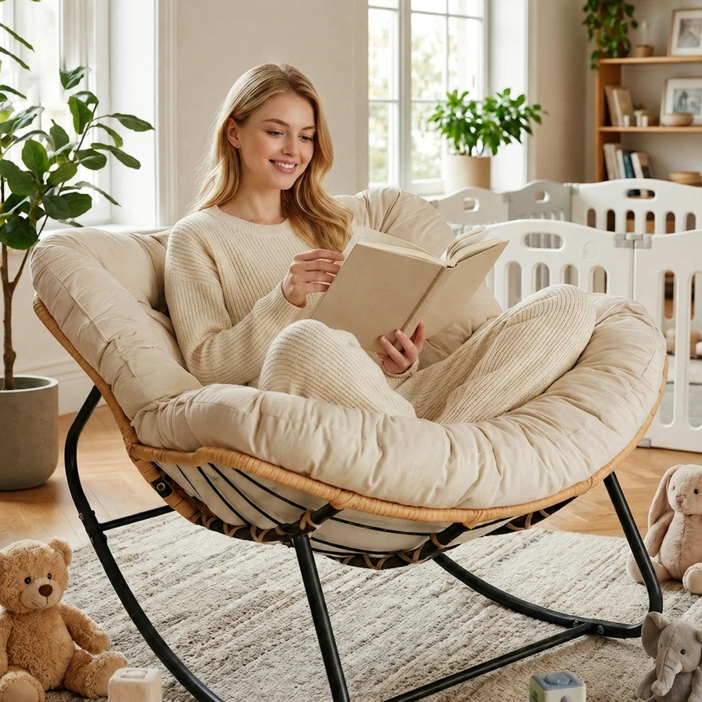BOLMO - Rocking Chair Rotin & Coussin XXL Toutes Saisons Oscille Rocking Chair  Maison Rêves
