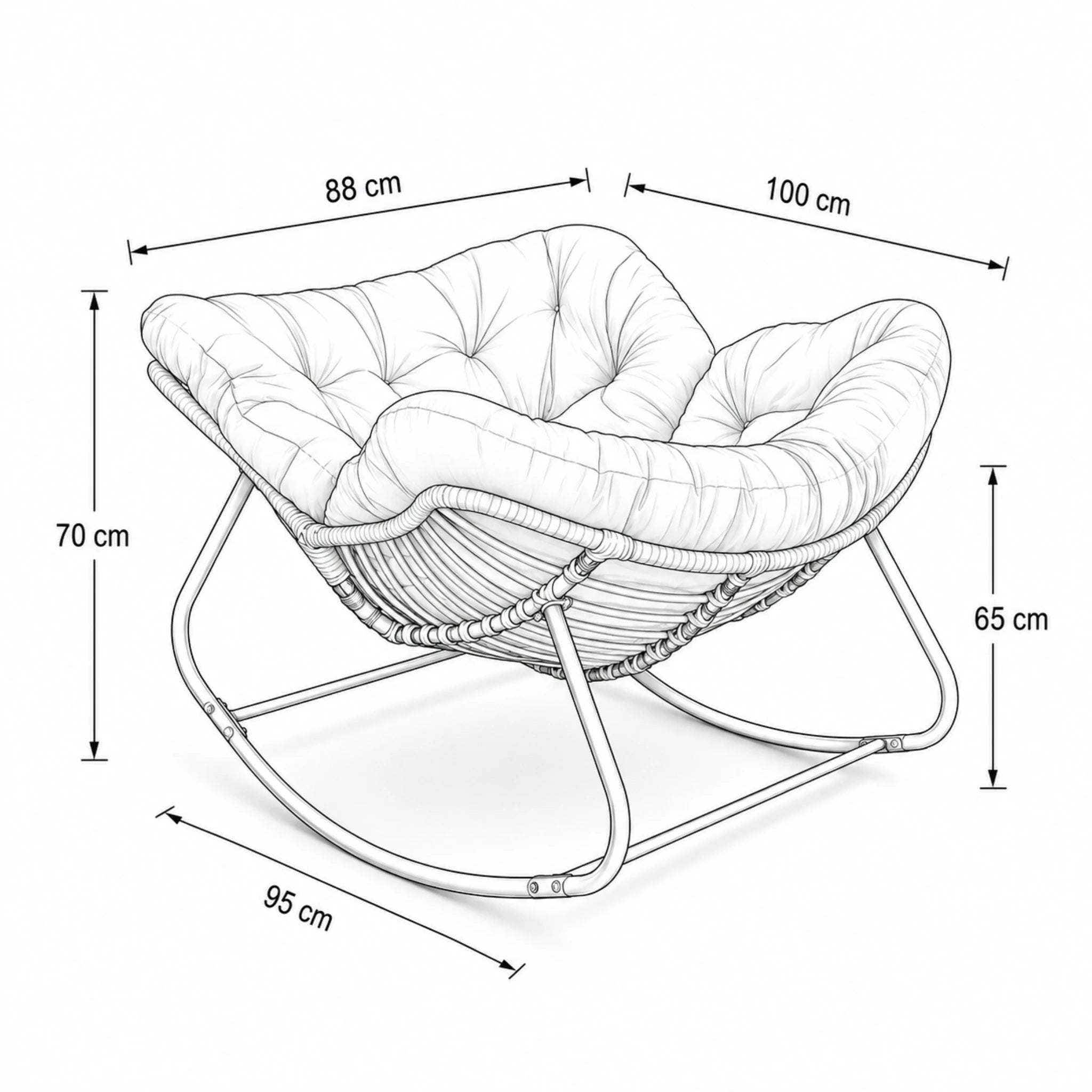 BOLMO - Rocking Chair Rotin & Coussin XXL Toutes Saisons Oscille Rocking Chair  Maison Rêves