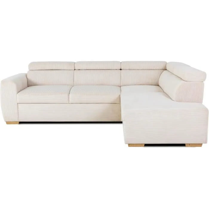 Kélina | Canapé d'Angle Convertible Réversible 4/5 Places en Velours Côtelé Beige Maison Rêves   Maison Rêves