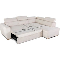 Kélina | Canapé d'Angle Convertible Réversible 4/5 Places en Velours Côtelé Beige Maison Rêves   Maison Rêves