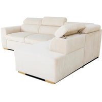 Kélina | Canapé d'Angle Convertible Réversible 4/5 Places en Velours Côtelé Beige Maison Rêves   Maison Rêves