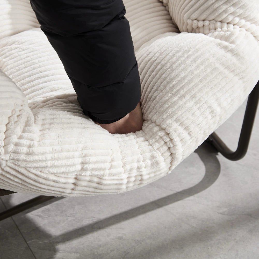 COCONA – Fauteuil à Bascule Papasan Rotin & Velours Côtelé Oscille Rocking Chair  Maison Rêves
