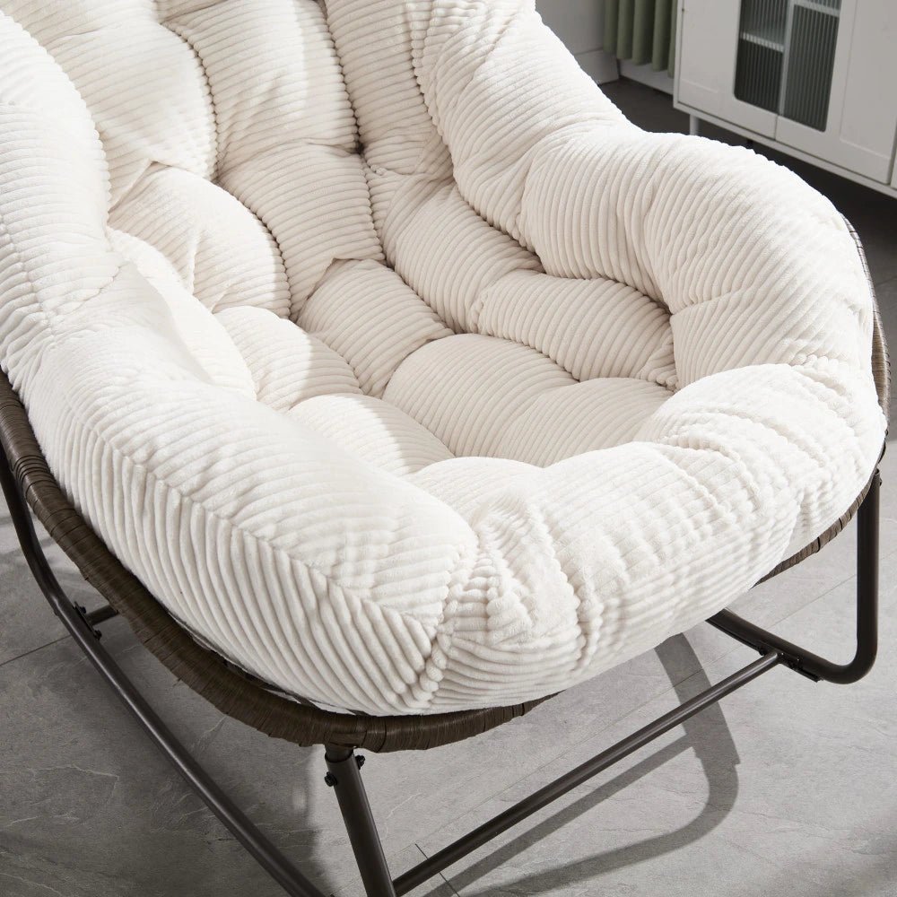 COCONA – Fauteuil à Bascule Papasan Rotin & Velours Côtelé Oscille Rocking Chair  Maison Rêves