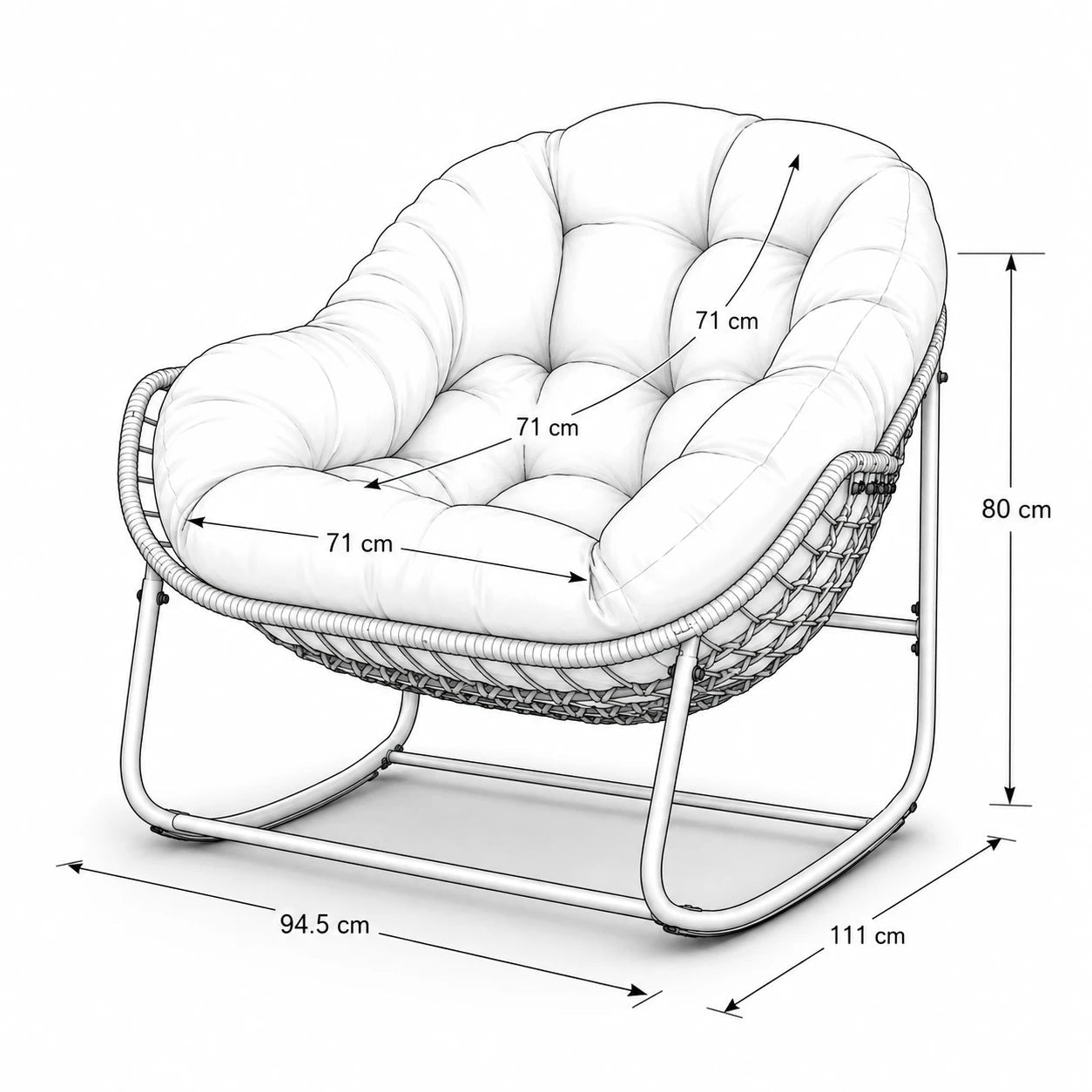 COCONA – Fauteuil à Bascule Papasan Rotin & Velours Côtelé Oscille Rocking Chair  Maison Rêves
