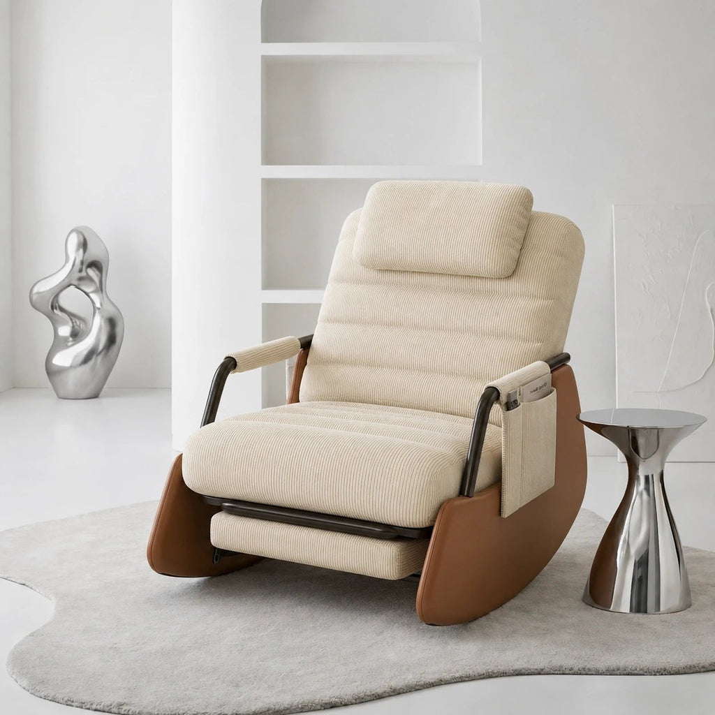 Rocking Chair Réglable en Velours Côtelé avec Repose-Pieds Intégré Maison Rêves   Maison Rêves
