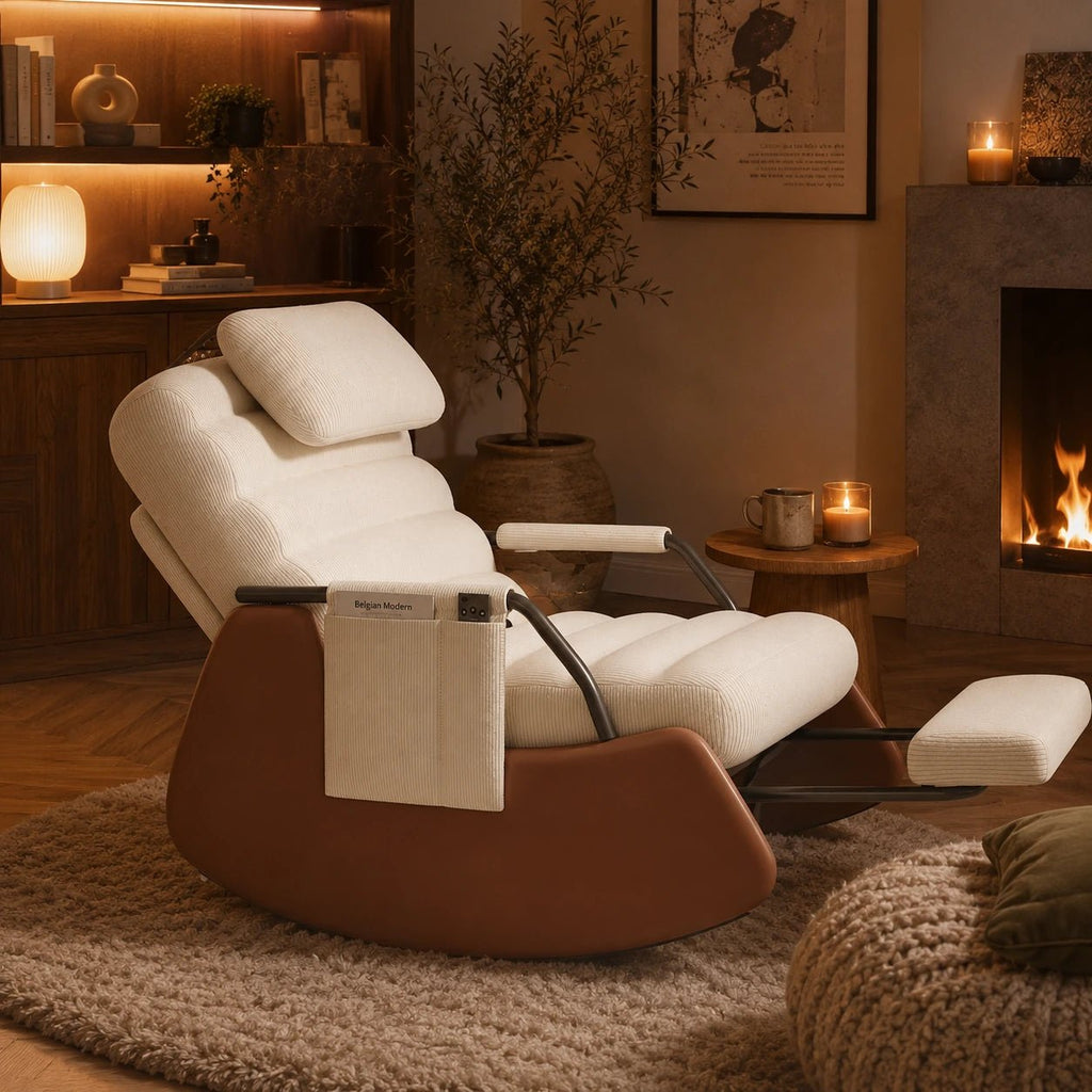 Rocking Chair Réglable en Velours Côtelé avec Repose-Pieds Intégré Maison Rêves   Maison Rêves
