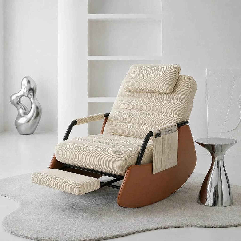Rocking Chair Réglable en Velours Côtelé avec Repose-Pieds Intégré Maison Rêves   Maison Rêves