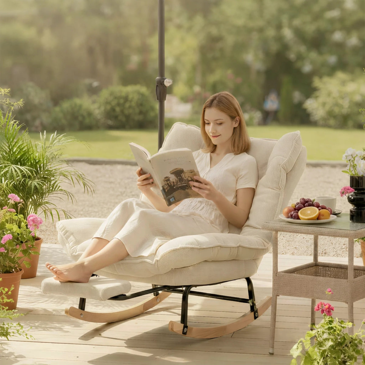 FLEKT - Rocking Chair Inclinable Corduroy & Repose-Pieds Oscille   Maison Rêves