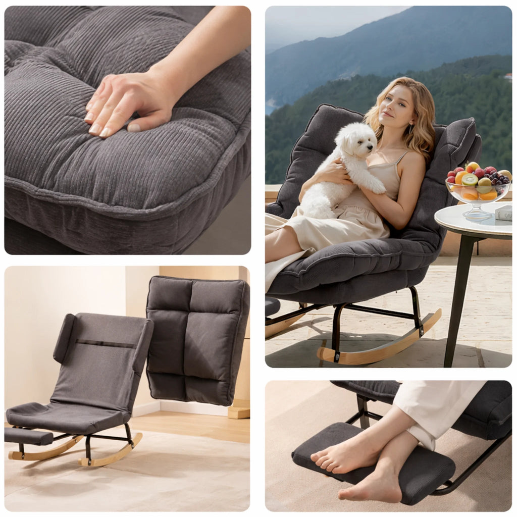 FLEKT - Rocking Chair Inclinable Corduroy & Repose-Pieds Oscille   Maison Rêves