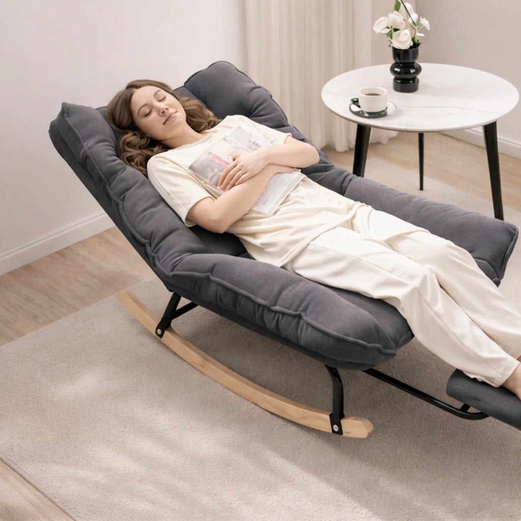 FLEKT - Rocking Chair Inclinable Corduroy & Repose-Pieds Oscille   Maison Rêves