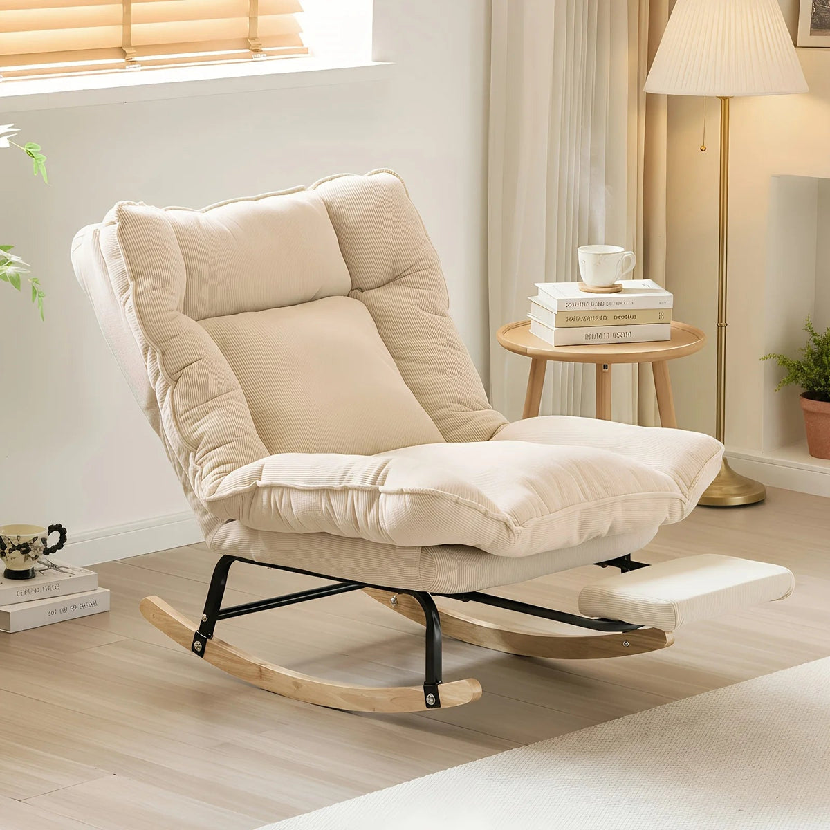 FLEKT - Rocking Chair Inclinable Corduroy & Repose-Pieds Oscille   Maison Rêves