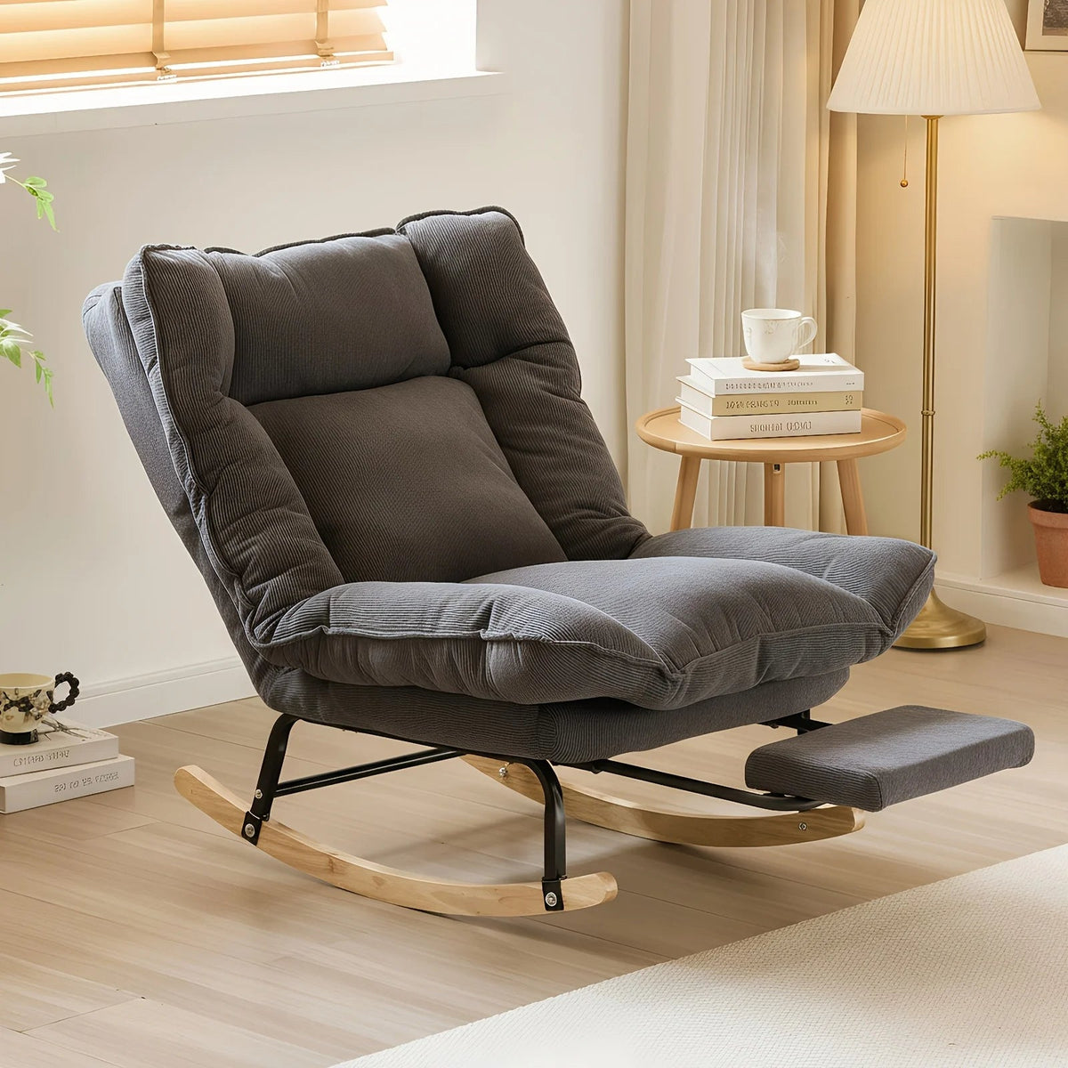 FLEKT - Rocking Chair Inclinable Corduroy & Repose-Pieds Oscille   Maison Rêves