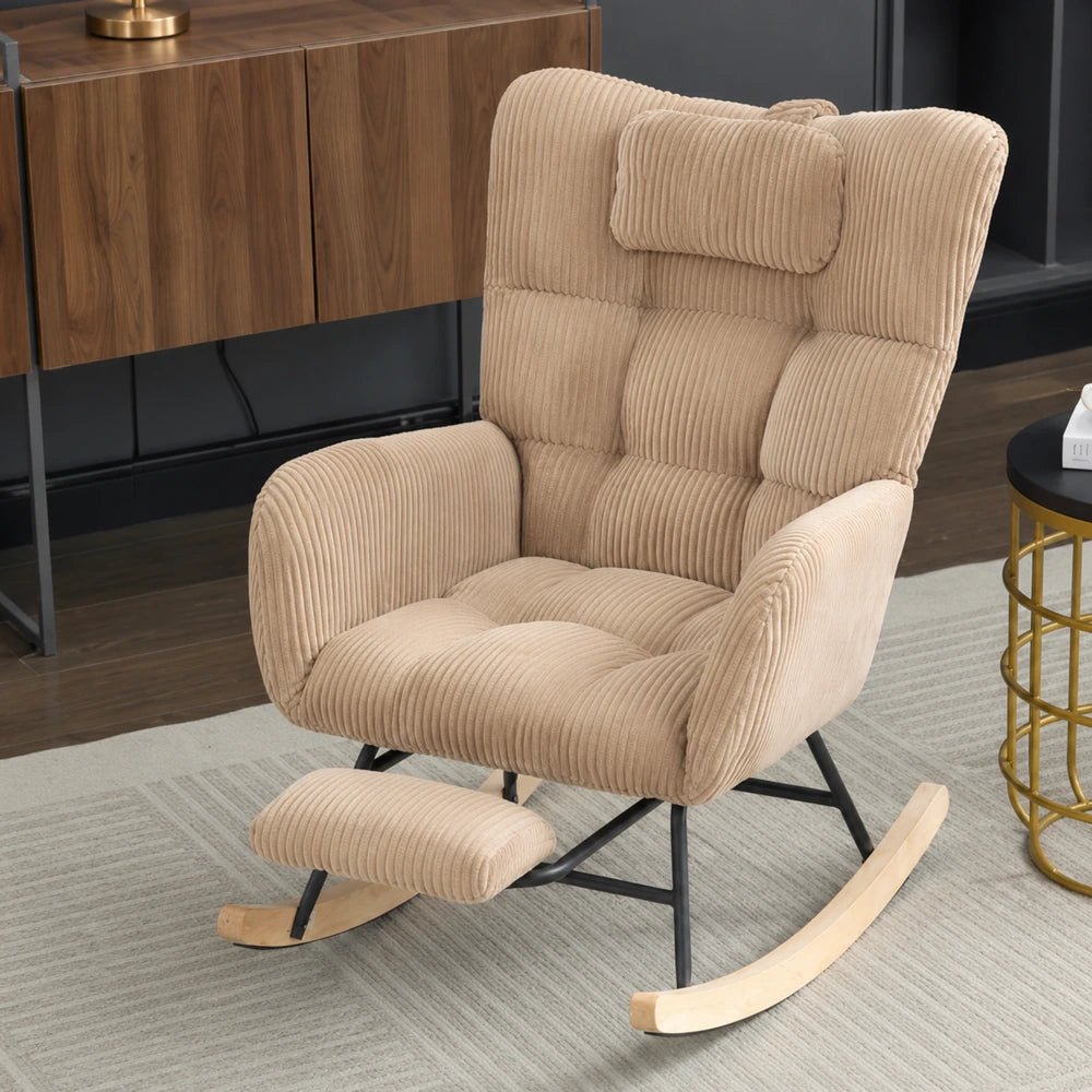 OLENA - Rocking Chair Cocon Velours Côtelé & Repose-Pieds Oscille   Maison Rêves