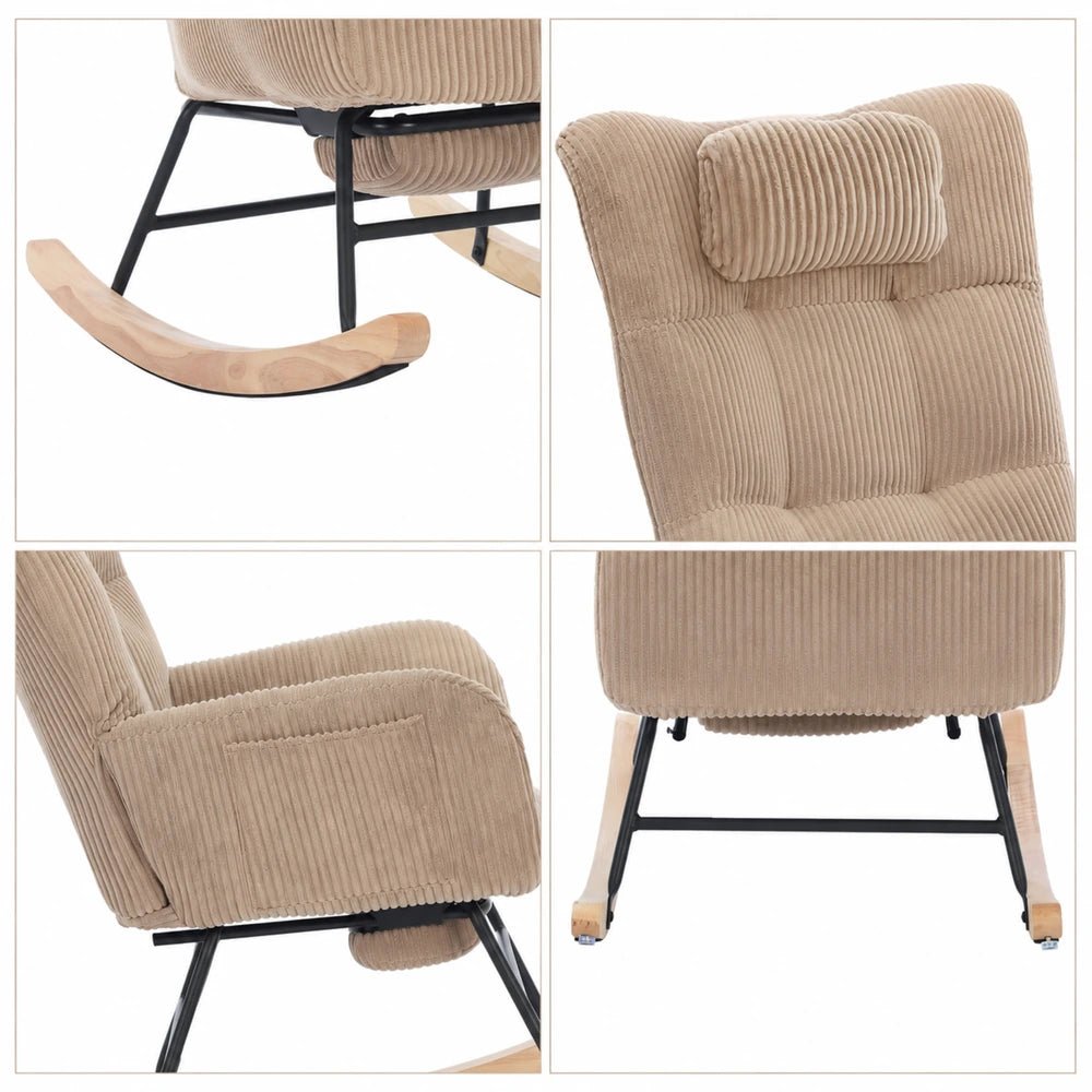 OLENA - Rocking Chair Cocon Velours Côtelé & Repose-Pieds Oscille   Maison Rêves